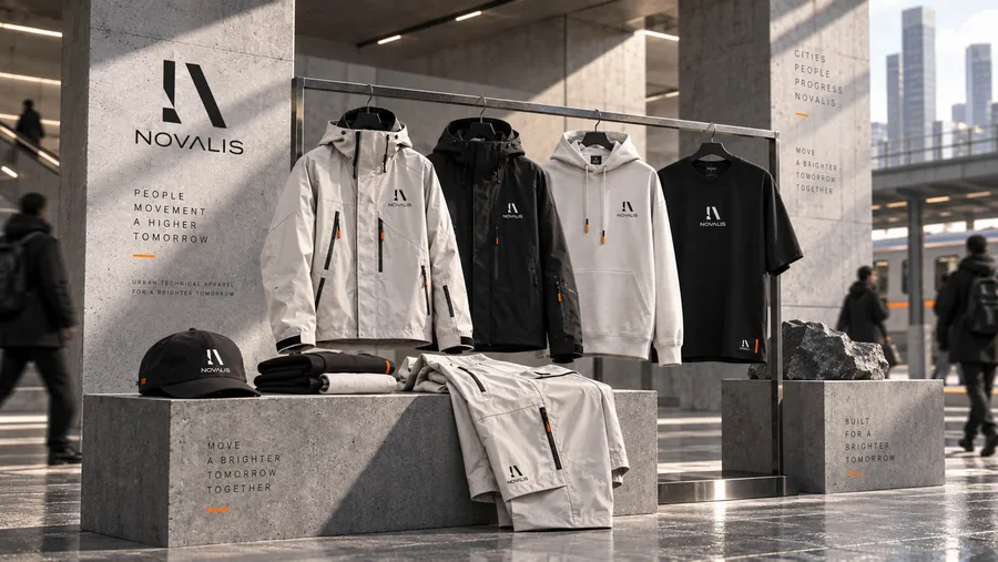 Novalis-kledingcollectie en merkpresentatie in een winkel