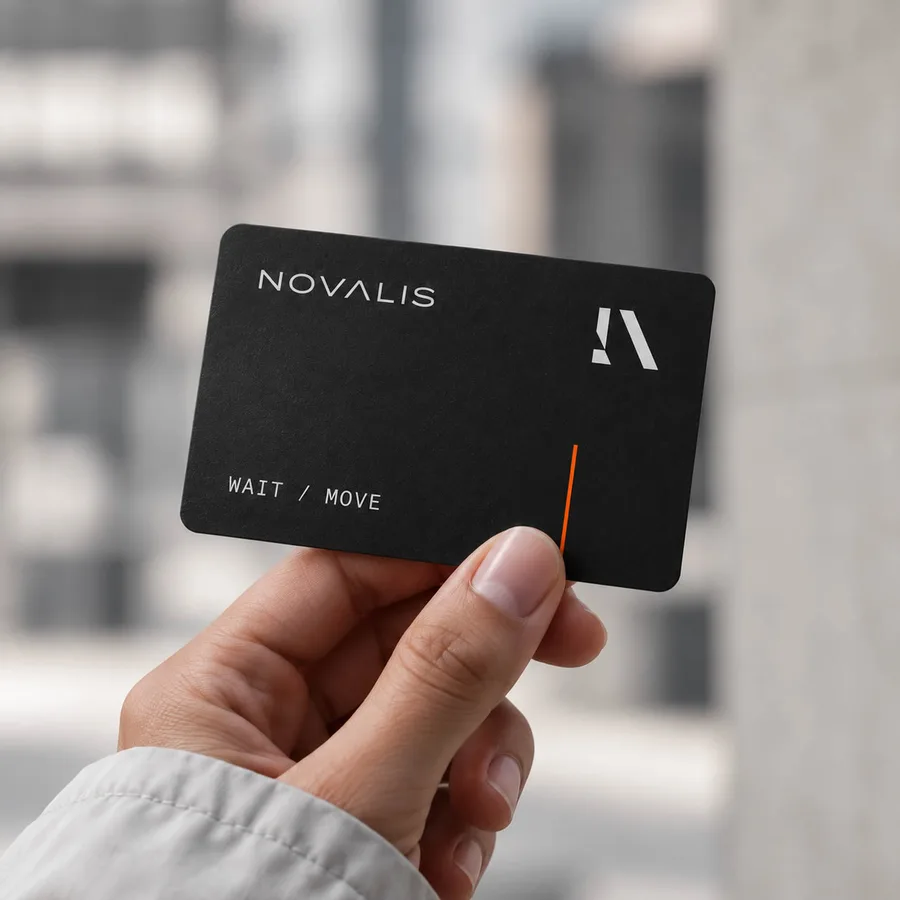 Novalis-merkkaart in de hand