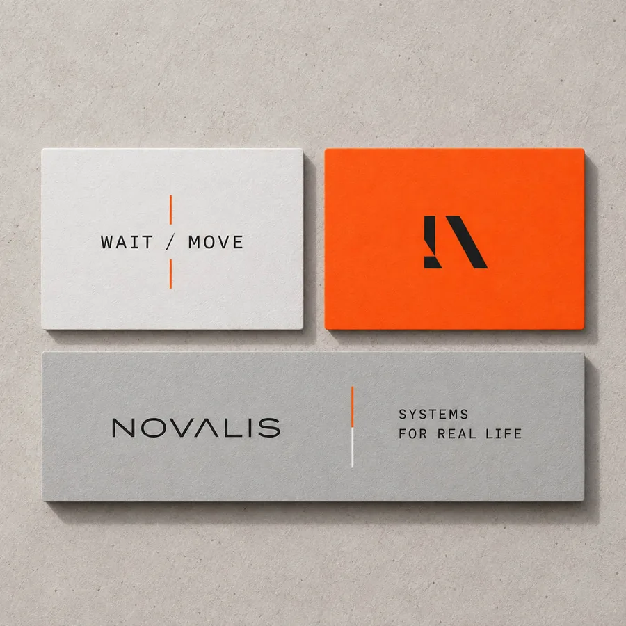 Novalis-kaarten met woordmerk en oranje beeldmerk